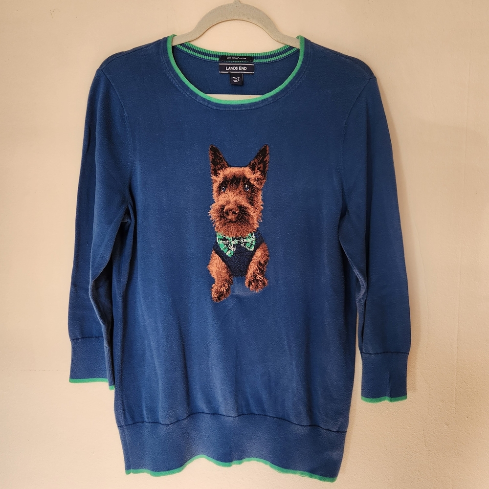 Lands' End Blue Sweater with Green Trim